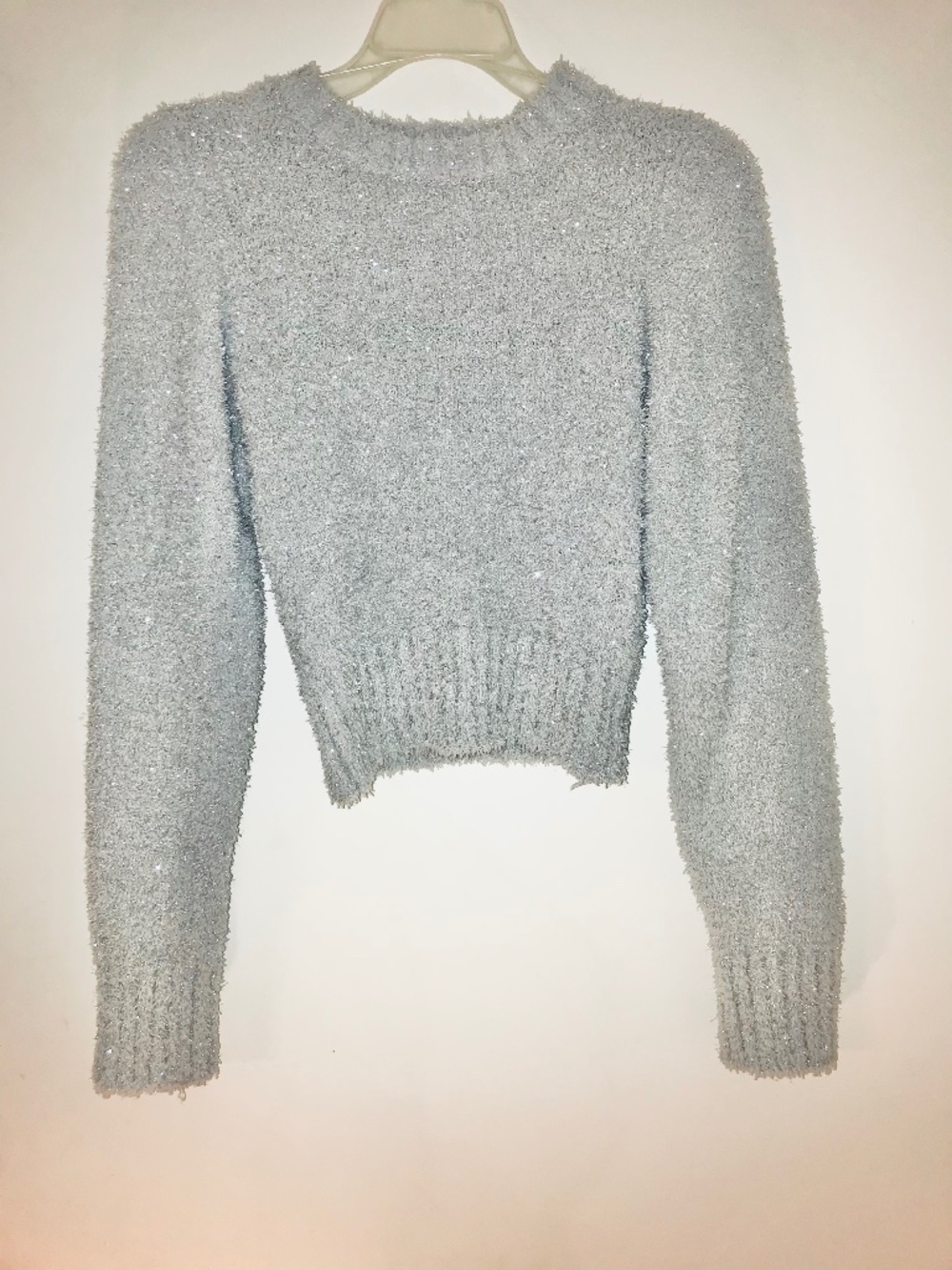 No Boundaries Gray Fuzzy Tinsel Sweater XXS Shimmer Sparkle Holiday Party